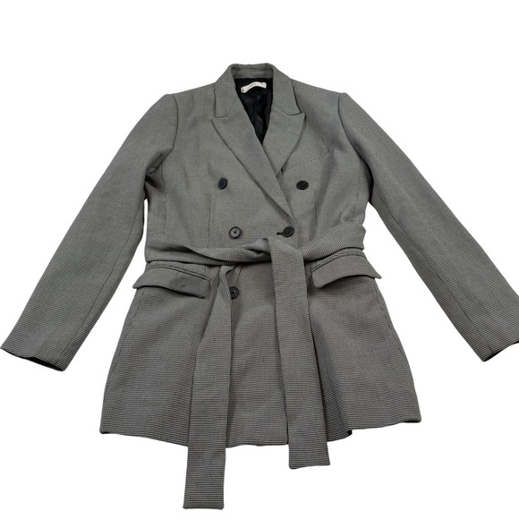 Mango Jackets & Blazers - Mango MNG Houndstooth Belted Double Breasted Short Coat Size 8‎ Preppy Career